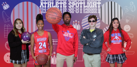 Sophomore bowler Olivia Fonseca, senior basketball players Emajin McCallop and Xavier Hall, senior swimmer Blake Allen and sophomore wrestler Maria Ziegler represent the winter sport that they compete in.