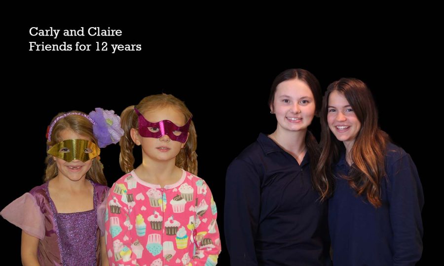 Side-by-side, sophomores Carly Kurt and Claire Wicker smile to represent their friendship together. Kurt and Wicker met in preschool and have maintained being friends in high school.
