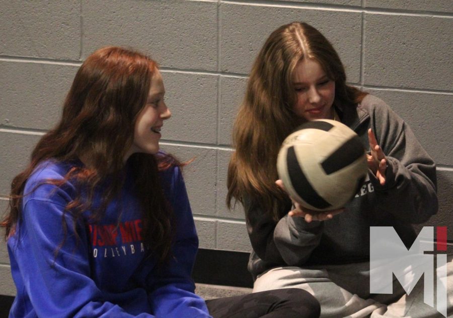 Passing the ball, freshmen Bella Dessert passes the ball to freshmen Lucy Watson. They participated in the pass the ball game in there small groups. All freshmen participated in this activity.