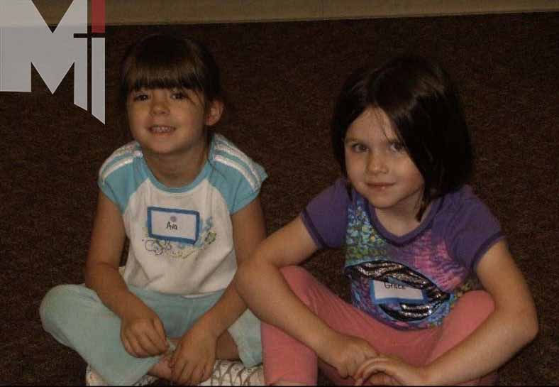 Senior Ava Fortin (left) and Grace Grams (right) on their first day of kindergarten. 