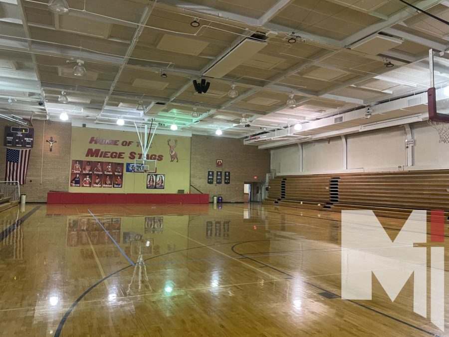 Stripped bare of its banners, the gymnasium undergoes significant renovations for the 2023-24 school year.