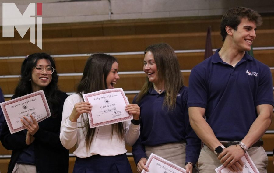 Seniors Ana Gajewski and Lexi Kurt look at each other with excitement from receiving their awards. They both received the Presidents Honors award. Students had to have a GPA of 4.2 or above to receive this award.