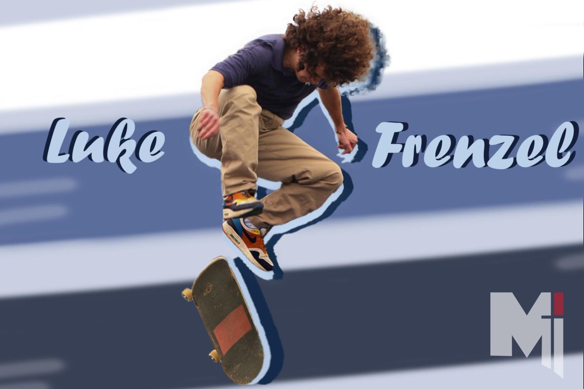Social Media Editor Luke Frenzel focuses on board while attempting a kickflip. Frenzel found mental peace from the sport and connected with multiple communities. 
