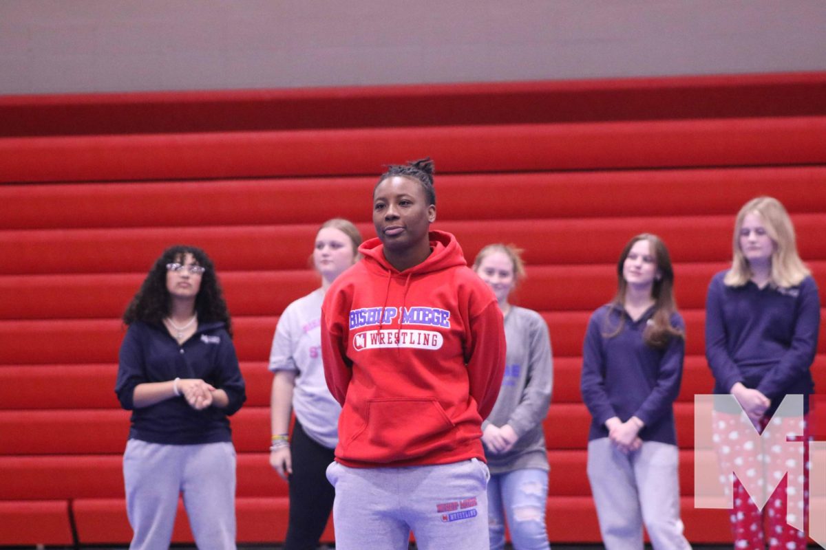 Junior Naomi Harris is introduced at an open practice on January 29, 2024. Harris posted a 17-10 record in the regular season, wrestling in the 155 lb. weight class.