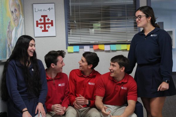 Gathered together, seniors Carrina Villanueva, Pter Vani, David Garcia, Matthew Randant and Grace Vanice chat about school, as well as joke around. I love the energy and all different stuff we do, Randant said. Each time Im in CMT, I always find a friend or safe space. Its the perfect spot. 