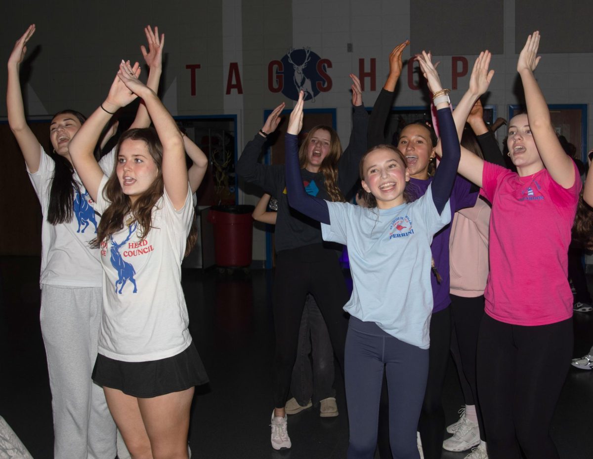 Middle School Moves. Freshman Brooklyn Jameson has a blast at the junior high mixer as she leads students in the YMCA dance. Jameson reflects on her experience going to the mixer as a middle schooler versus now, helping to lead it as a high schooler. “I went around and talked with the students standing on the sides to get them more involved,” Jameson said. “This year was really fun, and everyone got so hyped.” 
